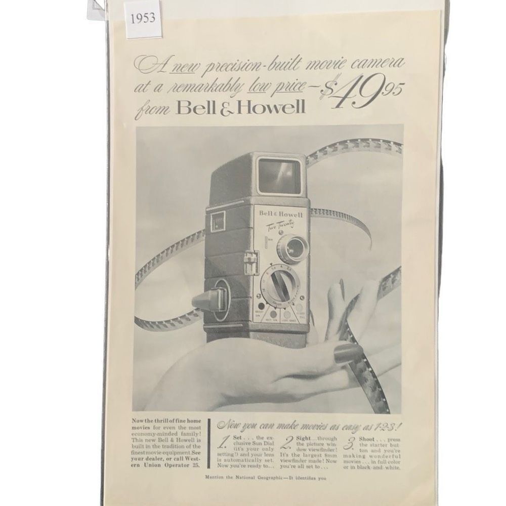 Vintage 1953 Bell & Howell Movie Camera Remarkably Low Ad Advertisement